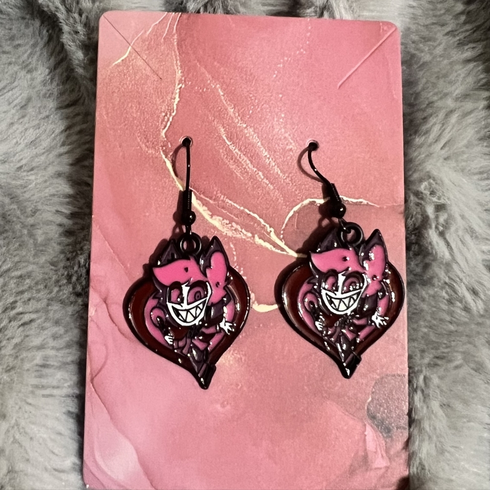 Hazbin Hotel Earrings Handmade Hypoallergenic Heart Shape‎ Dangle (Alastor)